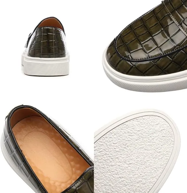 RZDYSQ Men's Leather Platform Penny Loafers Mens Round Toe Textured Slip On Loafers Leather Shoes