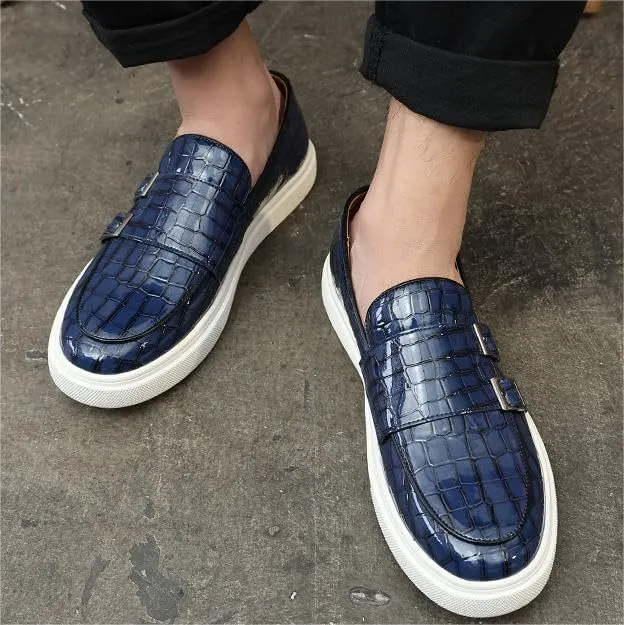 RZDYSQ Men's Leather Platform Penny Loafers Mens Round Toe Textured Slip On Loafers Leather Shoes