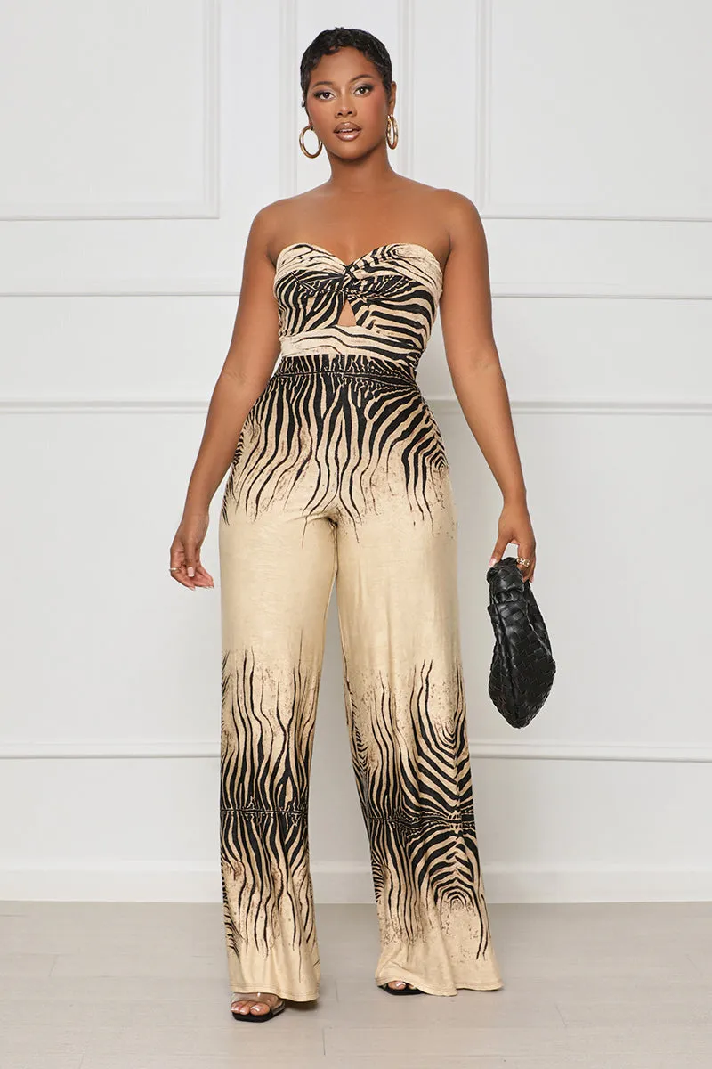 Safari Searchin’ Zebra Print Jumpsuit (Tan Multi)- FINAL SALE