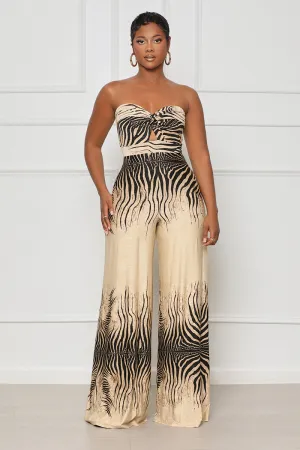 Safari Searchin’ Zebra Print Jumpsuit (Tan Multi)- FINAL SALE