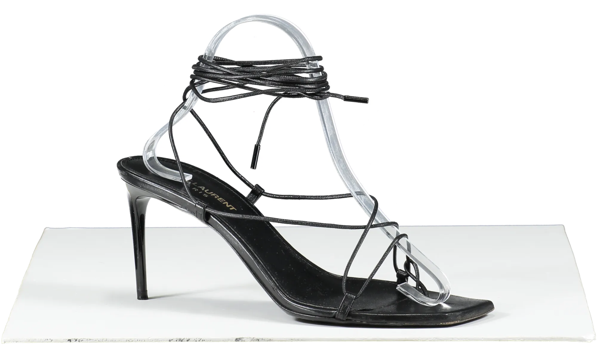 Saint Laurent Black Leather Strappy Heeled Sandals UK 6 EU 39 