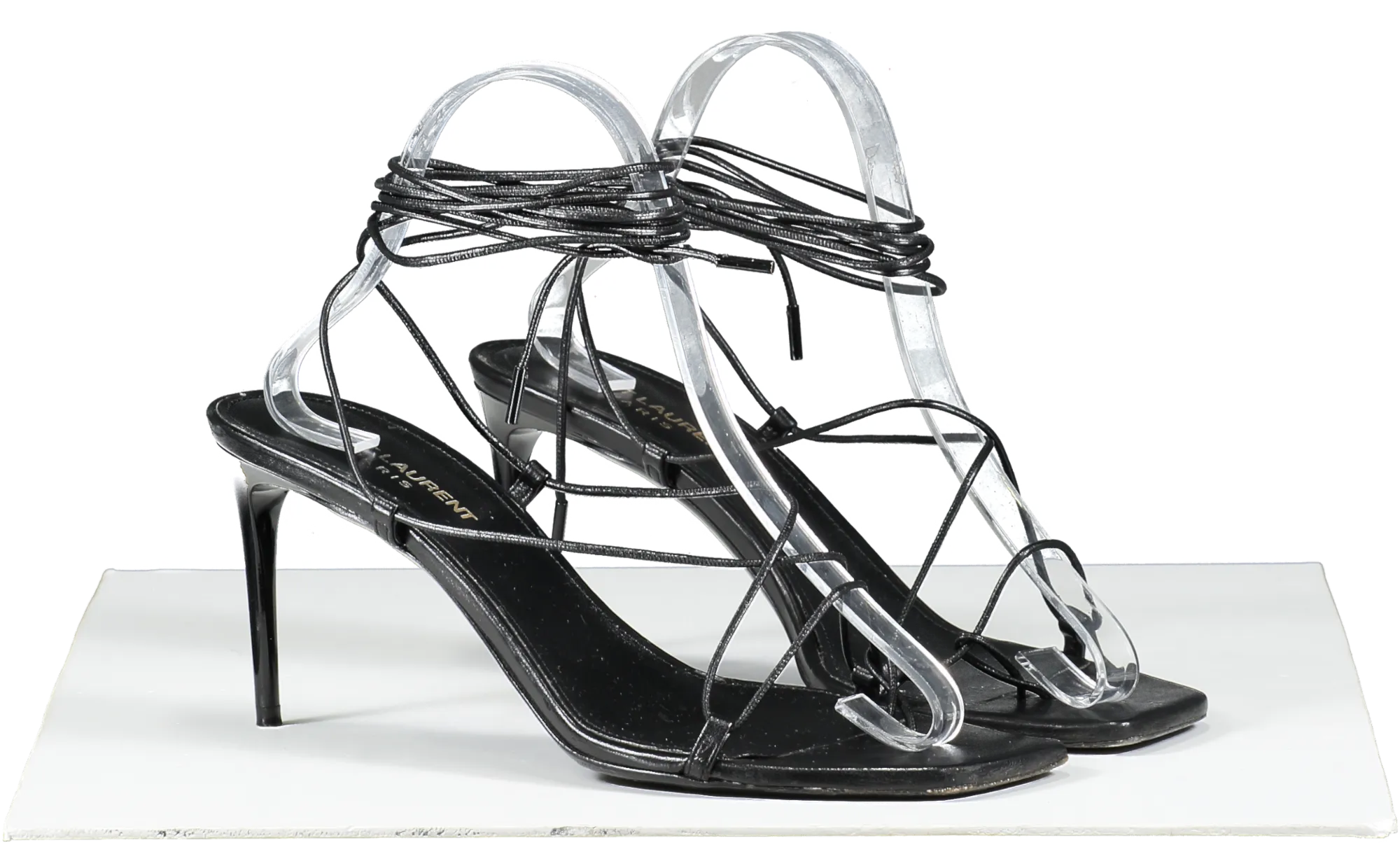 Saint Laurent Black Leather Strappy Heeled Sandals UK 6 EU 39 