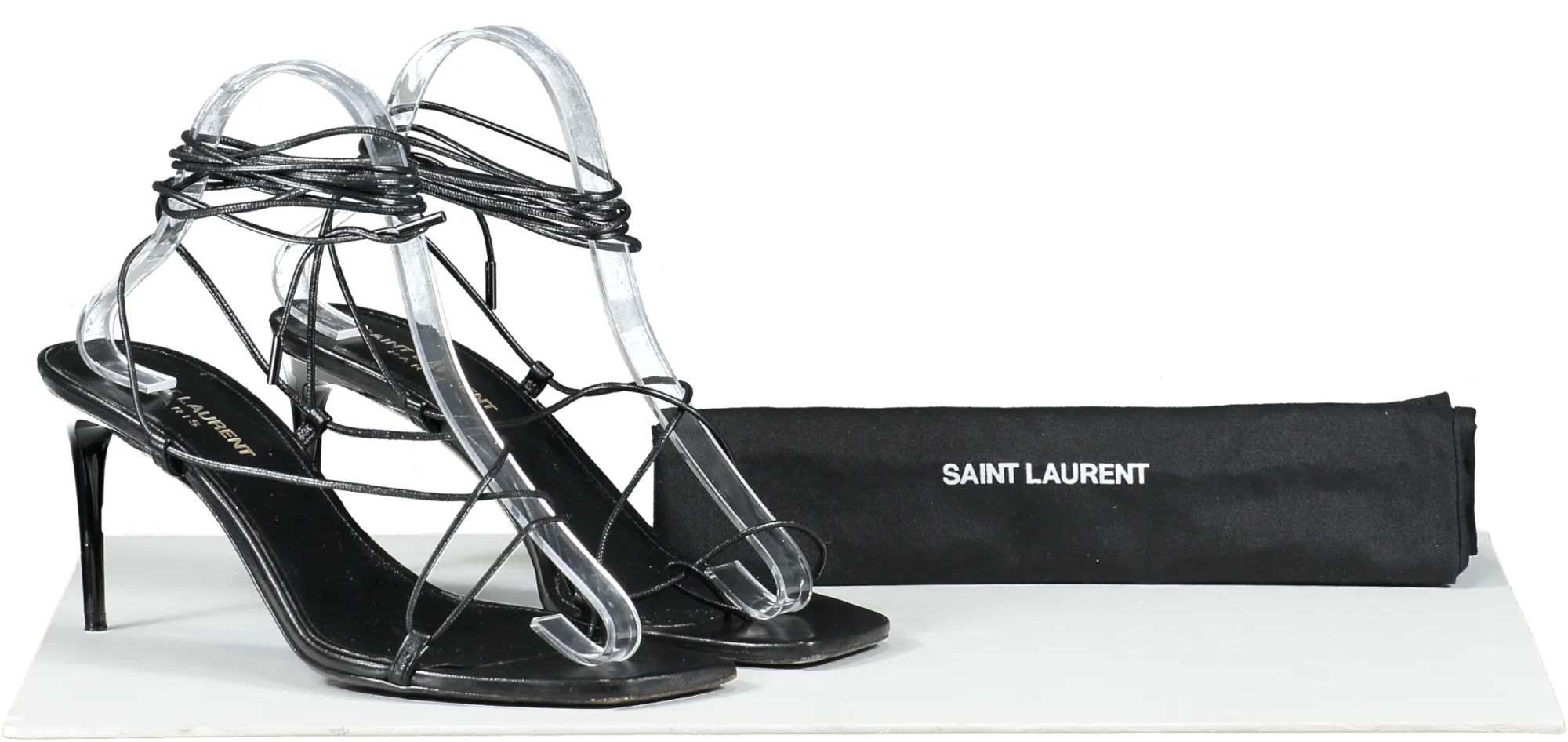 Saint Laurent Black Leather Strappy Heeled Sandals UK 6 EU 39 