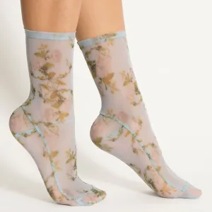 SAMPLE Powder Blue Rosendal Floral Mesh Socks