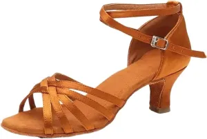 Satin Latin Dance Shoes For Women, Professional Node Heel, Salsa, Tango, Ballroom, 7cm, 5cm