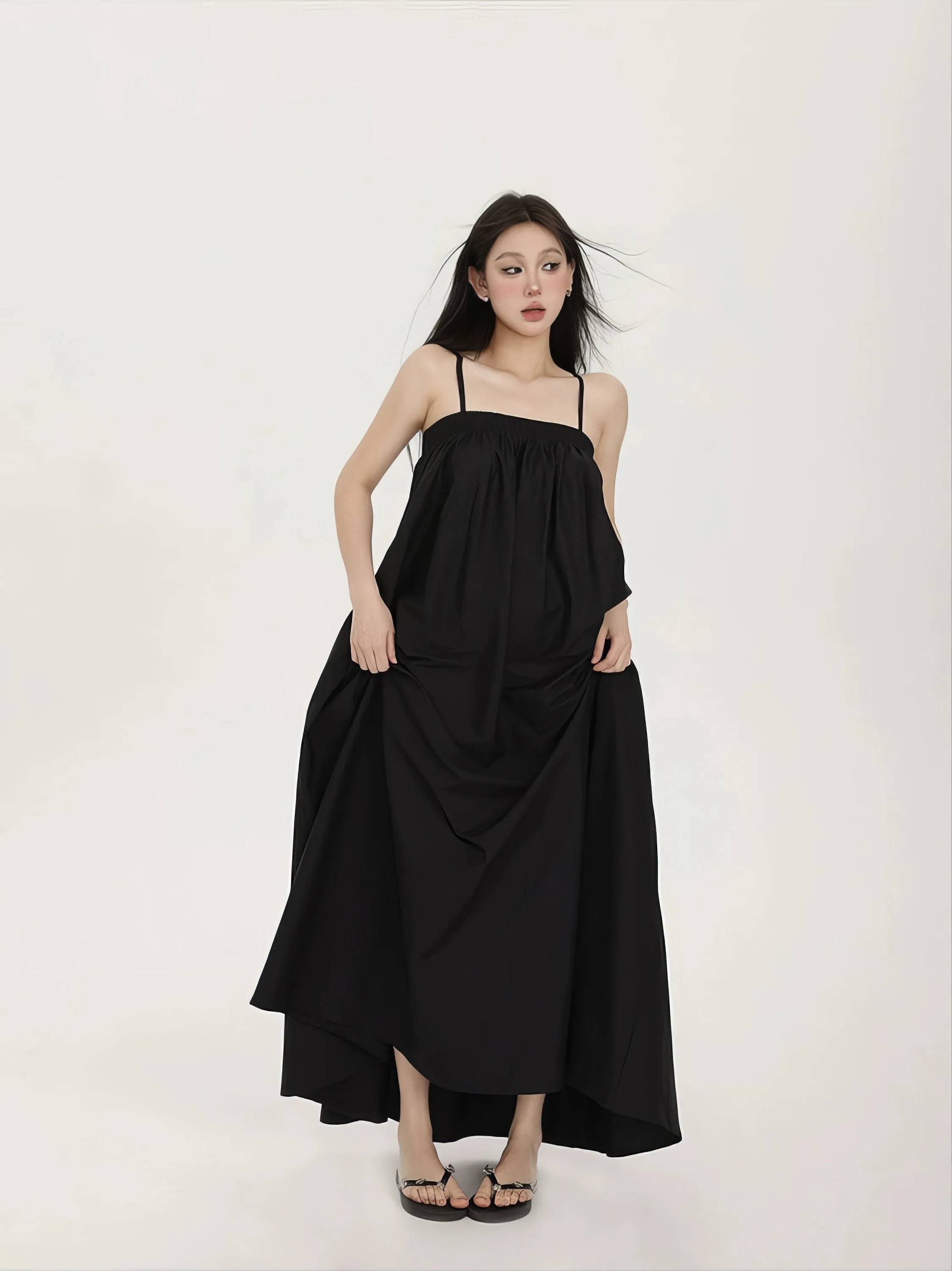 Spaghetti Strap Smocked Tent Maxi Dress