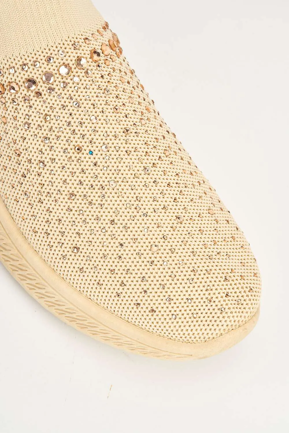 Stilla Diamante Embellished Slip-on Trainer in Beige