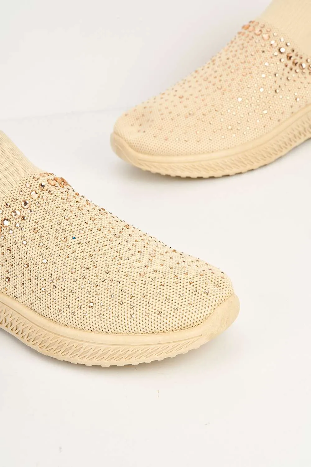 Stilla Diamante Embellished Slip-on Trainer in Beige