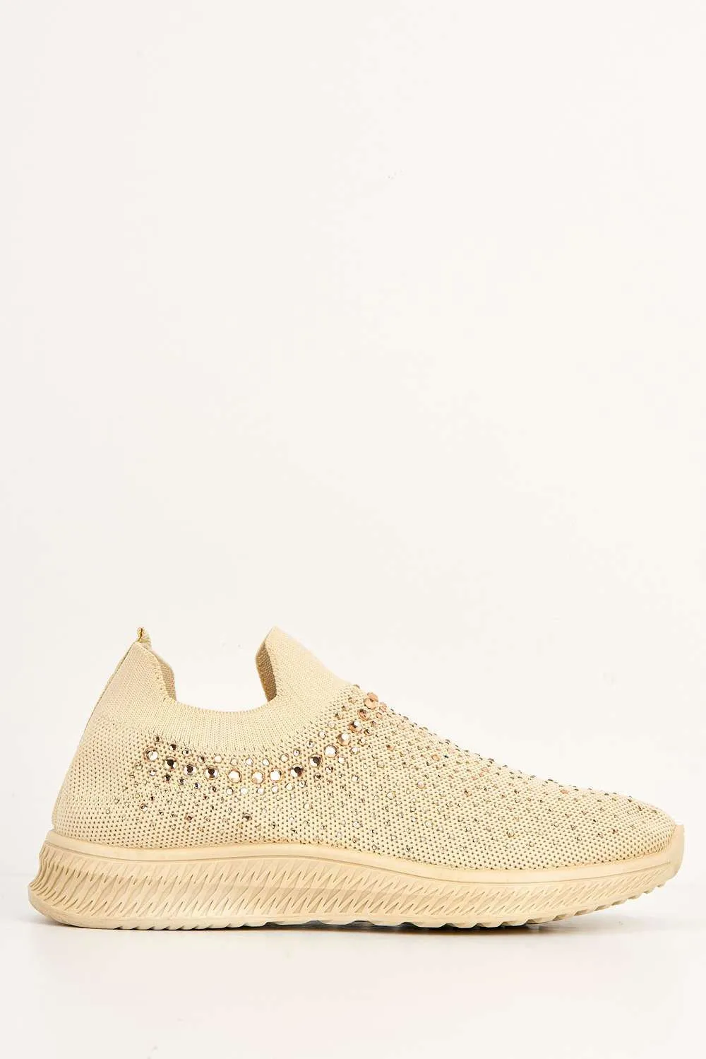Stilla Diamante Embellished Slip-on Trainer in Beige