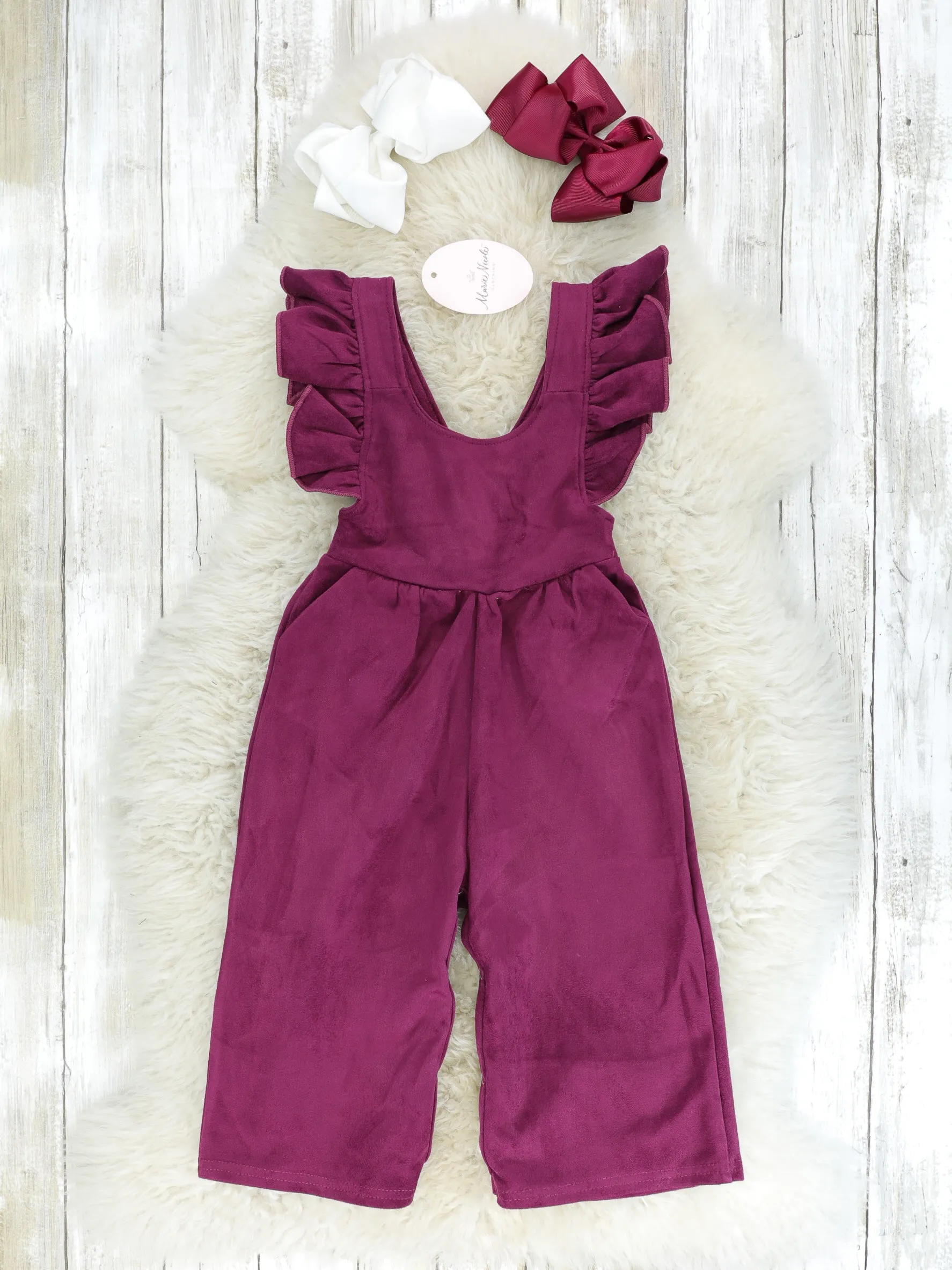 Suede Ruffle Cross Back Button Romper - Multiple Colors