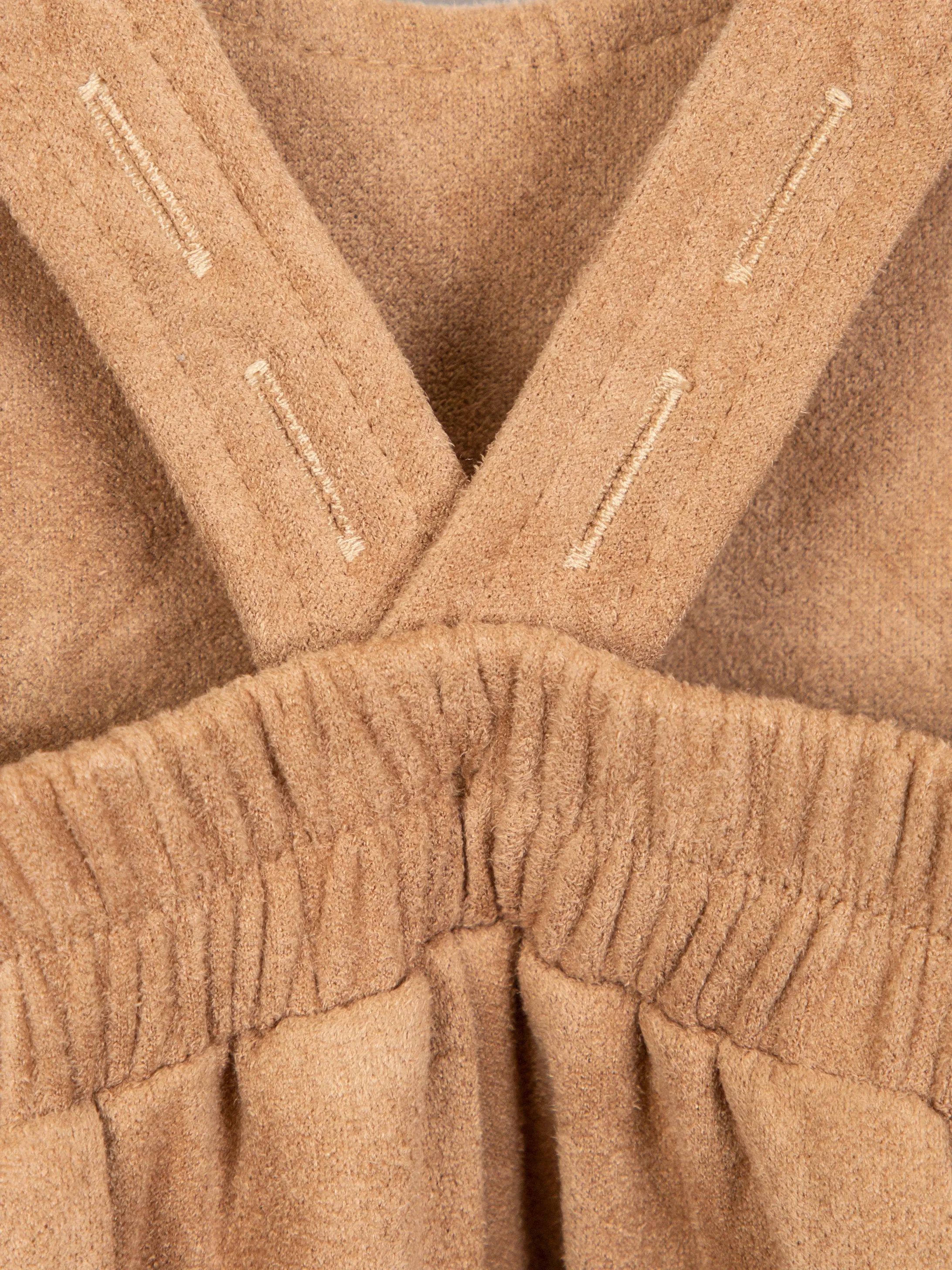 Suede Ruffle Cross Back Button Romper - Multiple Colors