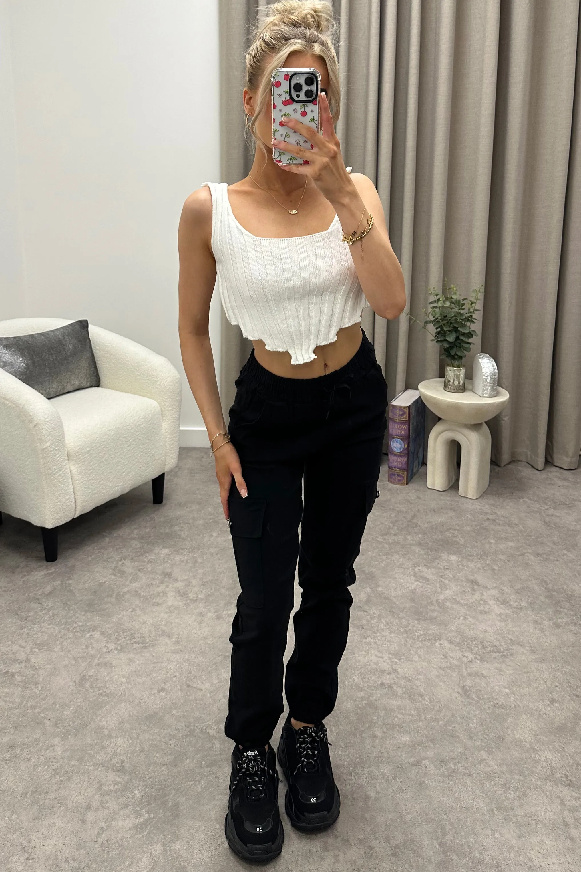 Talina Black Pocket Detail Drawstring Cargo Trousers