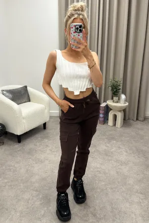 Talina Brown Pocket Detail Drawstring Cargo Trousers