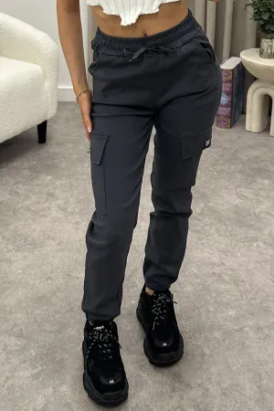 Talina Grey Pocket Detail Drawstring Cargo Trousers