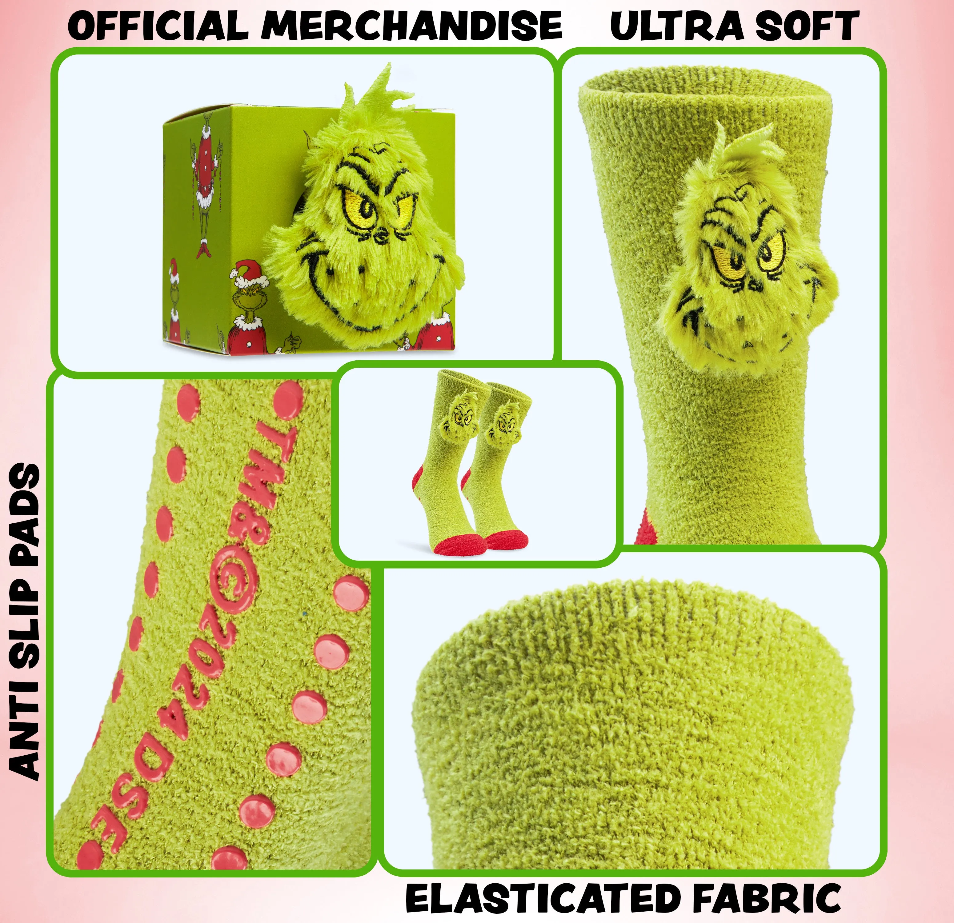 The Grinch Men's Fluffy Slipper Socks, Non-Slip - Gifts for Him
