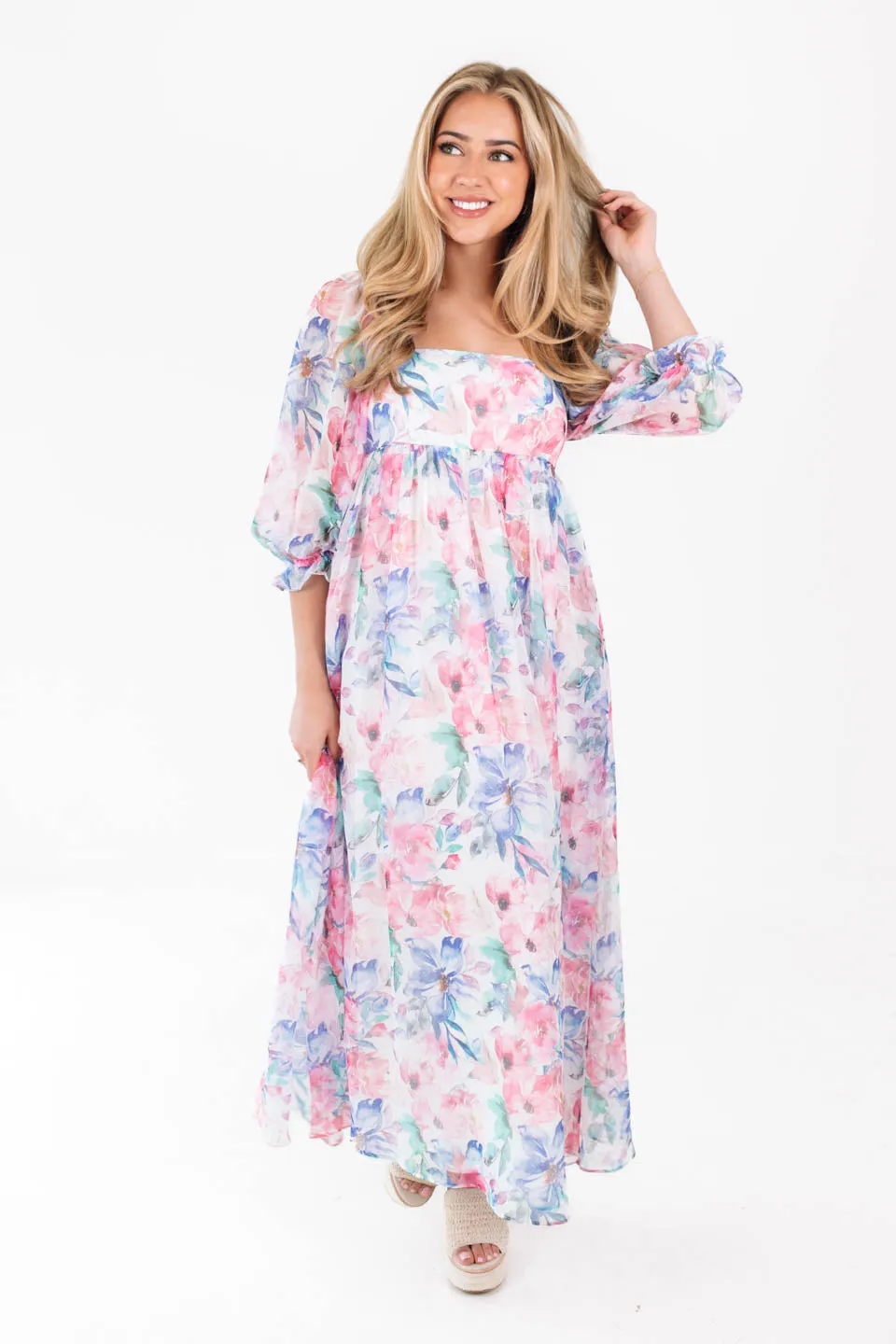 Twirl Me Around Midi Dress - Blue Multi