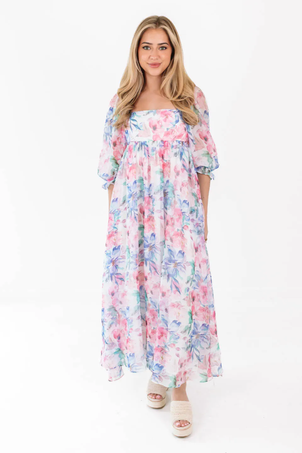 Twirl Me Around Midi Dress - Blue Multi