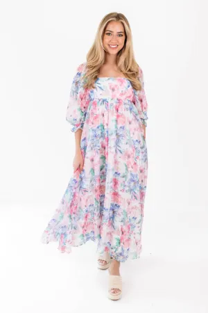Twirl Me Around Midi Dress - Blue Multi