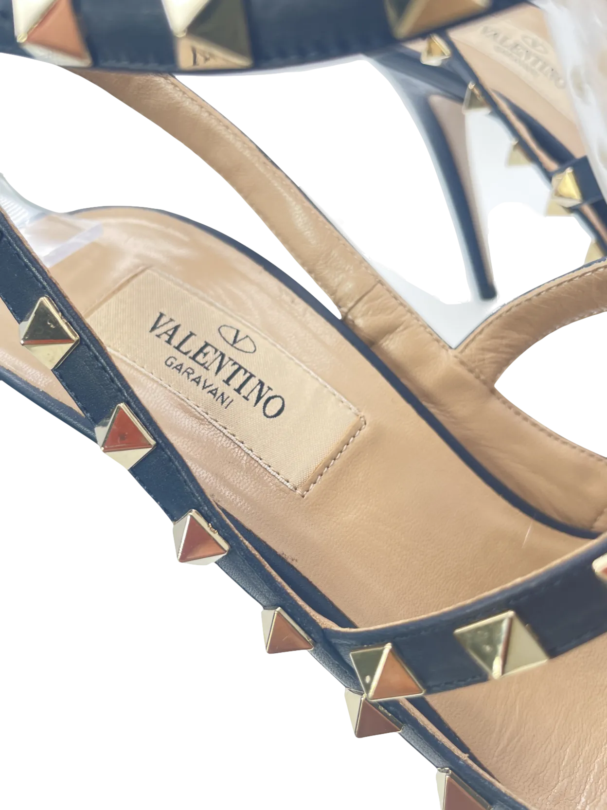 Valentino Garavani Navy Blue Rockstud Grainy Calfskin Ankle Strap Pump 100 Mm UK 4 EU 37 