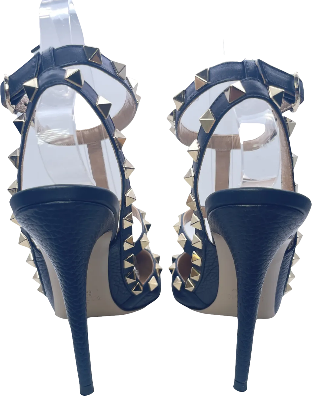 Valentino Garavani Navy Blue Rockstud Grainy Calfskin Ankle Strap Pump 100 Mm UK 4 EU 37 