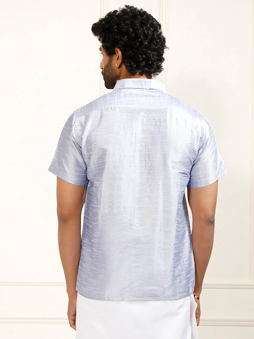 VASTRAMAY Men's Lavender Silk Blend Ethnic Shirt
