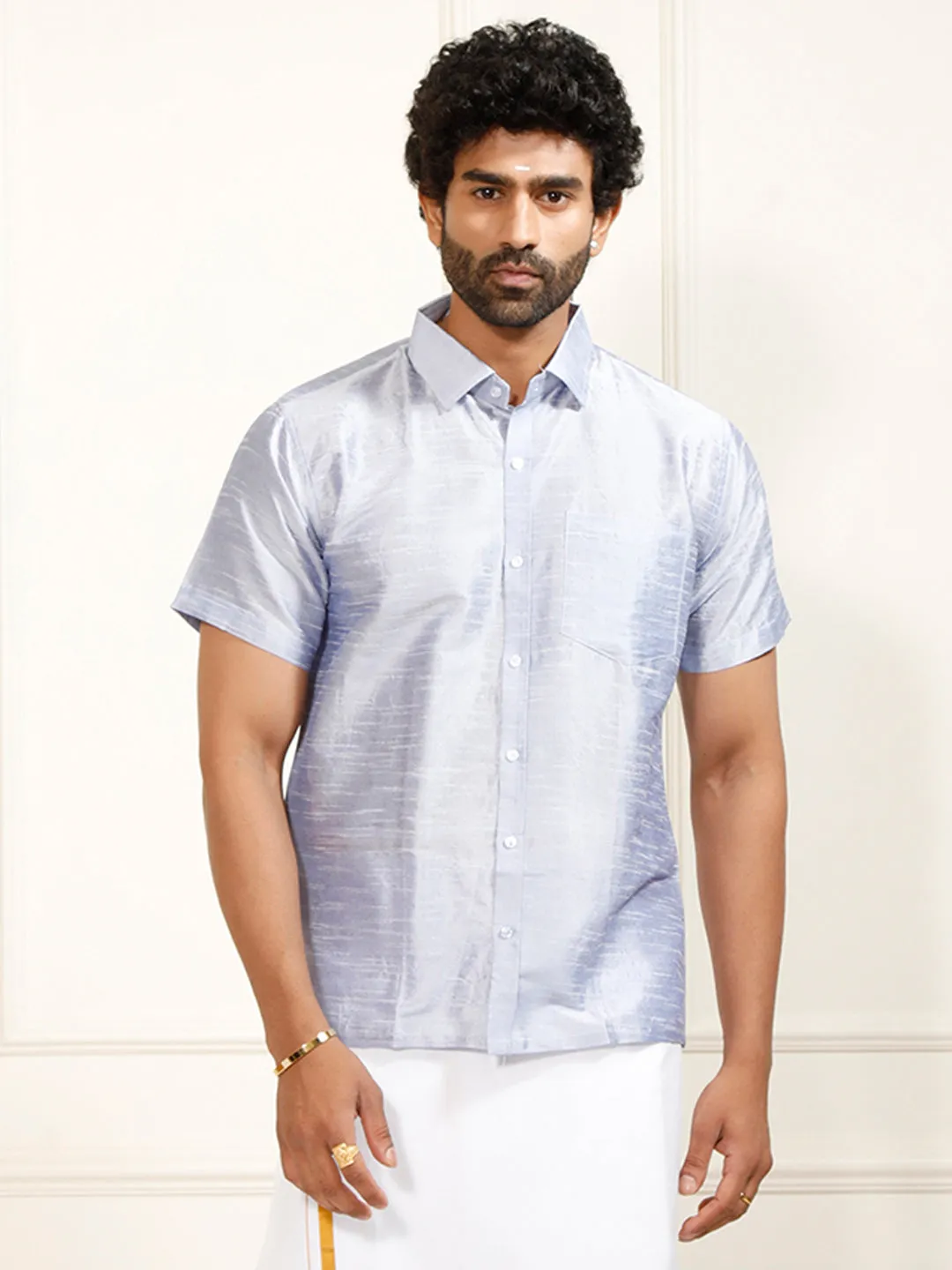 VASTRAMAY Men's Lavender Silk Blend Ethnic Shirt