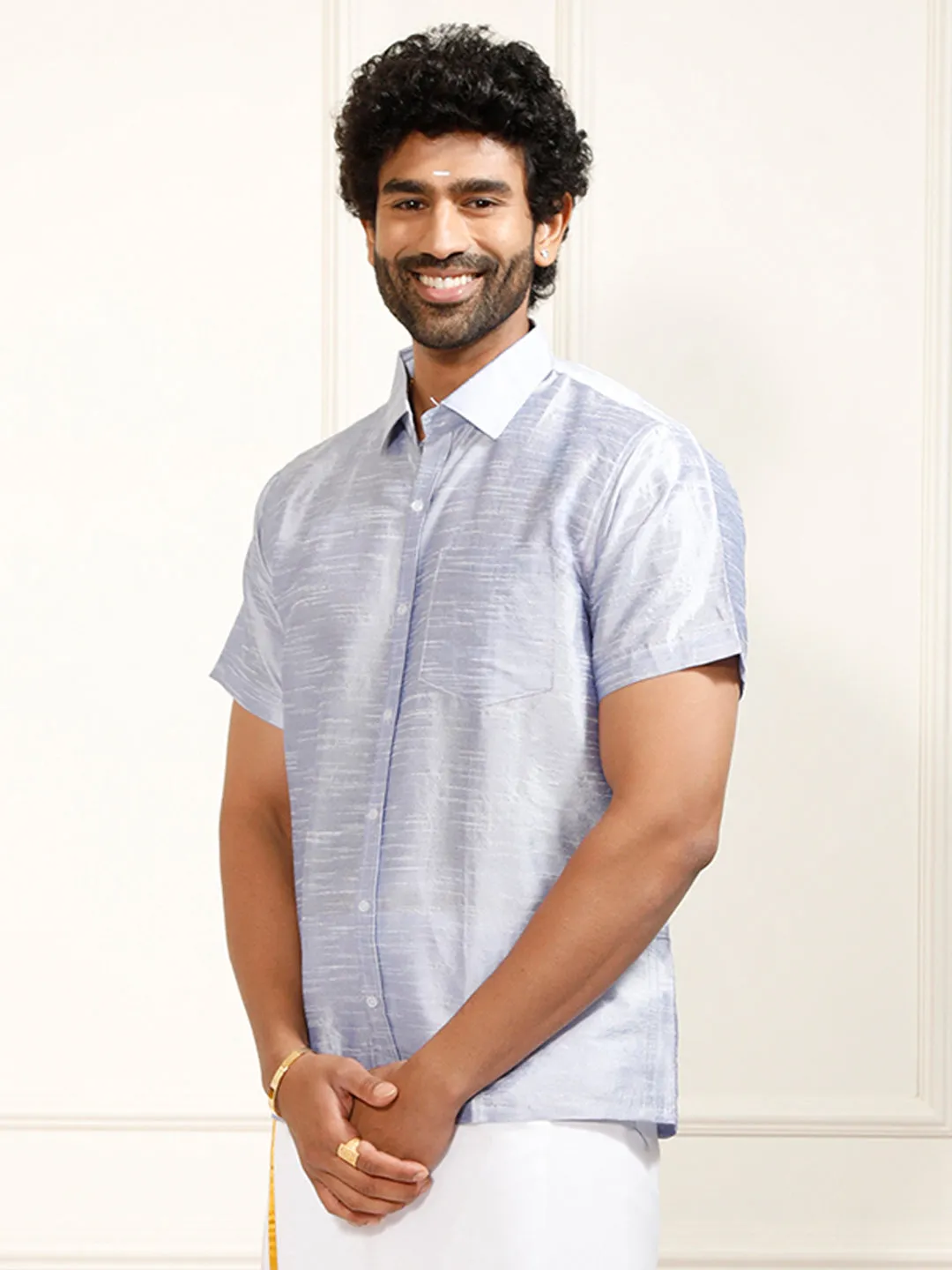 VASTRAMAY Men's Lavender Silk Blend Ethnic Shirt