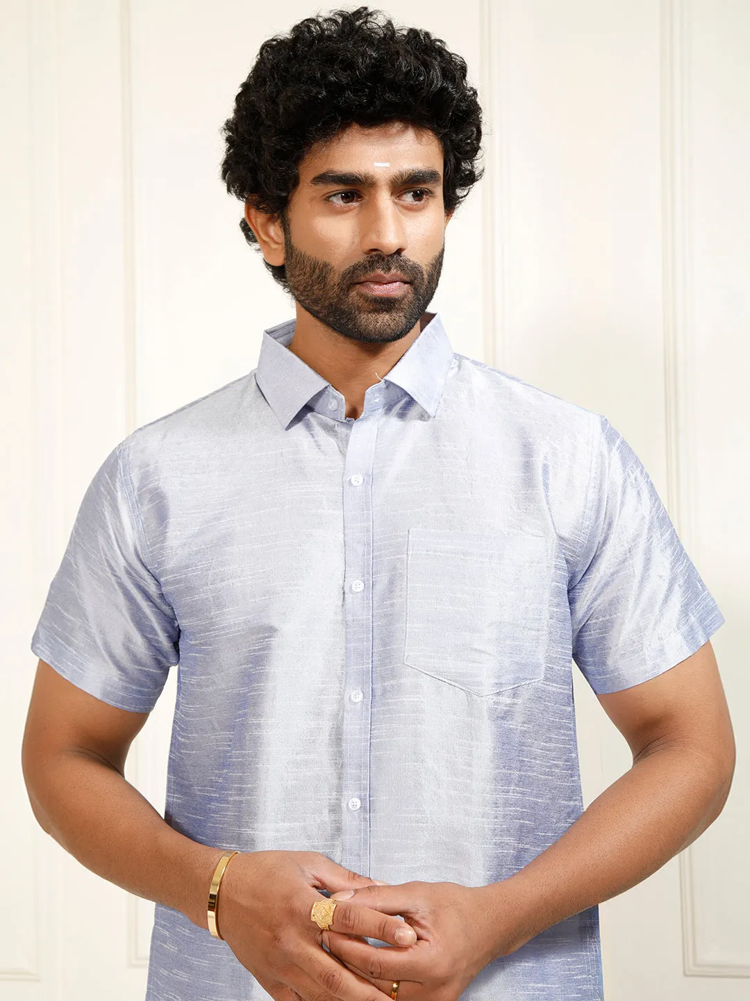 VASTRAMAY Men's Lavender Silk Blend Ethnic Shirt