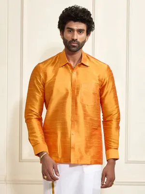 VASTRAMAY Men's Orange Silk Blend Ethnic Shirt