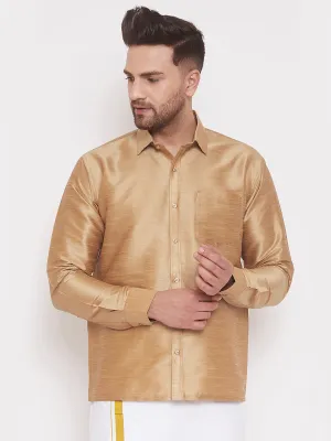 VASTRAMAY Men's Rose Gold Silk Blend Ethnic Shirt