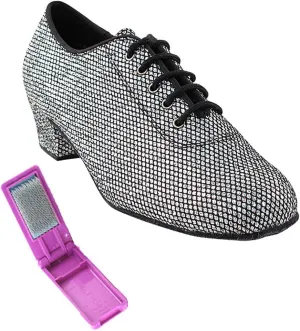 Very Fine Dance Shoes - Ladies Practice, Cuban Low Heel, Waltz Ballroom Dance Shoes - 2001-1.5-inch Heel and Foldable Brush Bundle - Black Sparklenet - 6.5