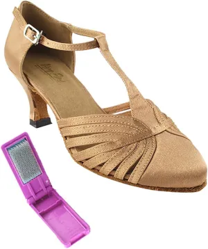 Very Fine Dance Shoes - Ladies Standard, Smooth, Waltz Ballroom Dance Shoes - 6829-2.5-inch Heel and Foldable Brush Bundle - Brown Satin - 6.5
