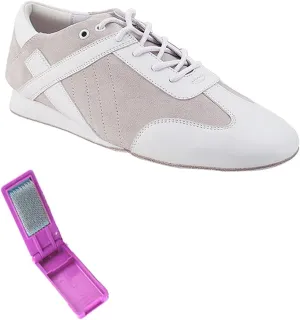 Very Fine Dance Shoes - Mens Latin, Rhythm Ballroom Dance Shoes - SERO106BBX - Flat Heel and Foldable Brush Bundle - Vintage White - 9.5