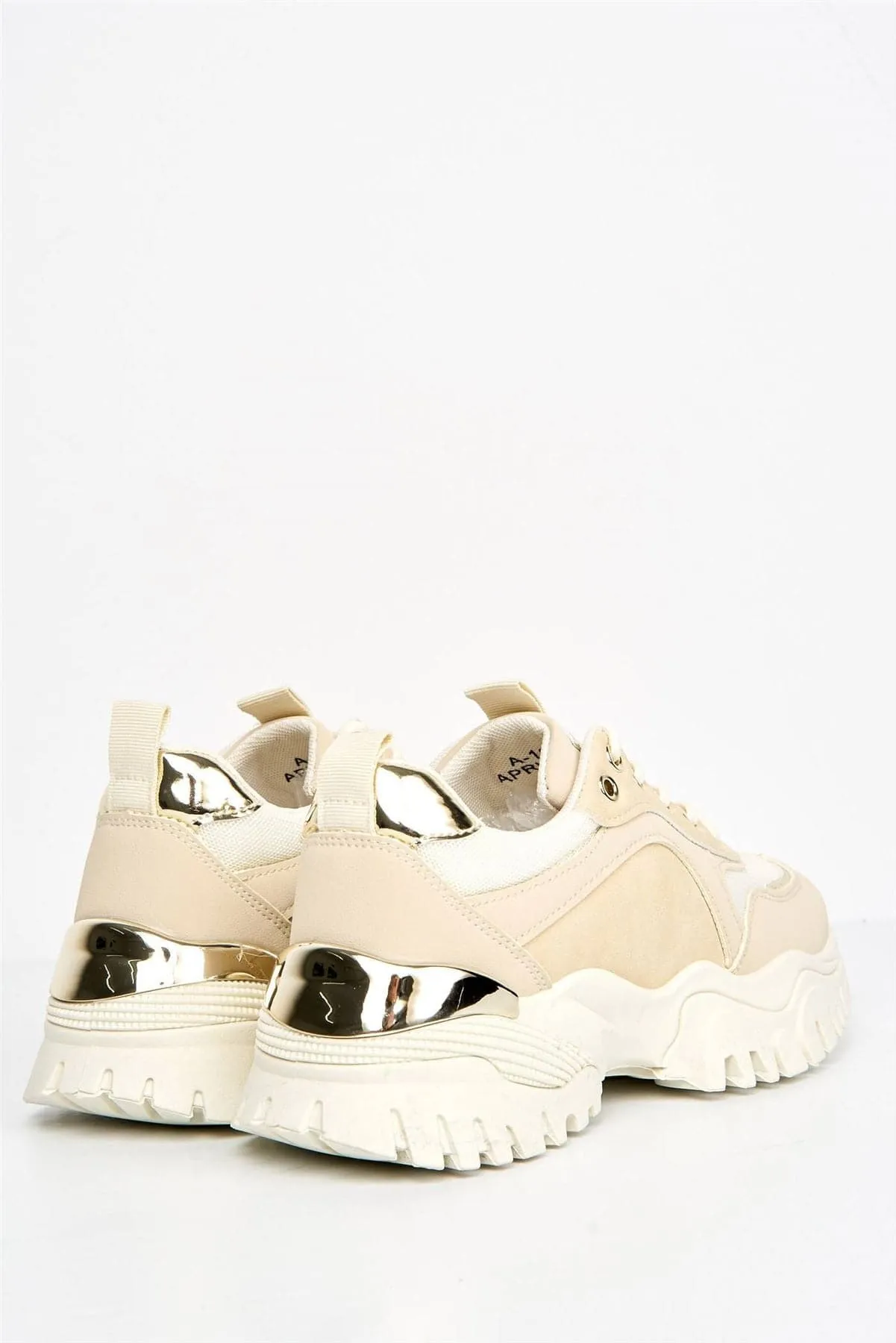 Volos Chunky Sole Gold Trim Trainer in Beige