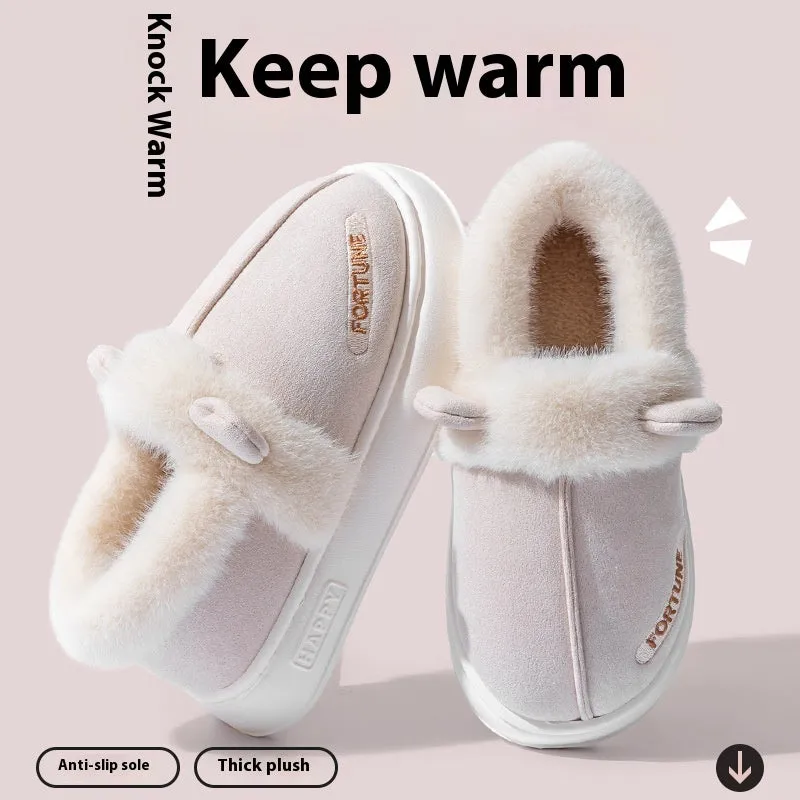Warm Indoor Cotton Slippers – Thick Sole & Non-Slip Design