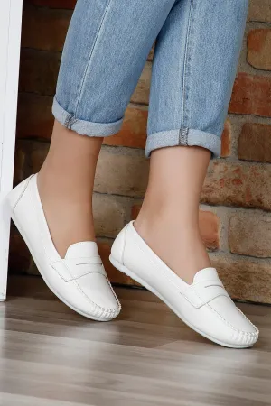 White Leather Casual Loafer Shoes