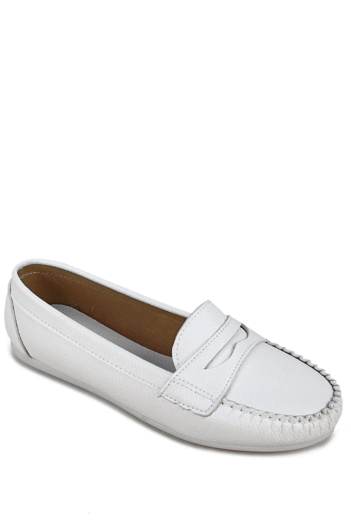 White Leather Casual Loafer Shoes