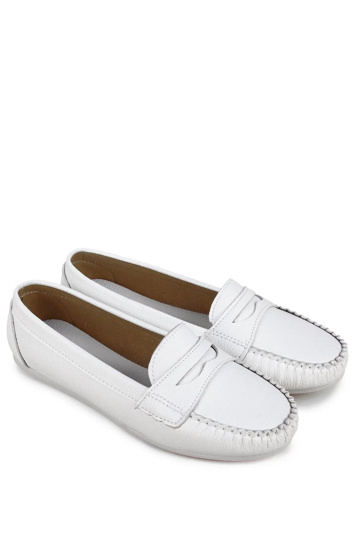 White Leather Casual Loafer Shoes