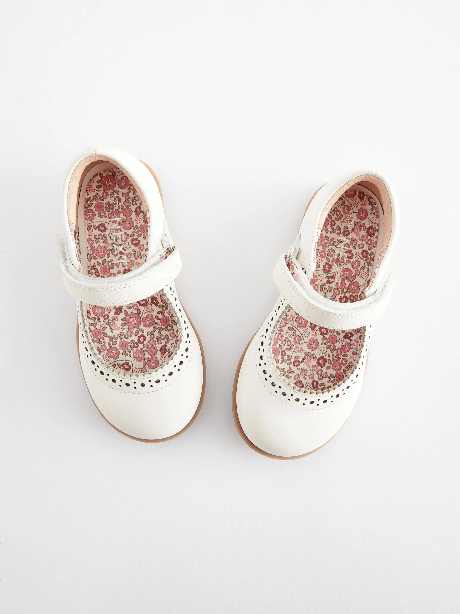 White Leather Mary Jane Touch fastening Brogues