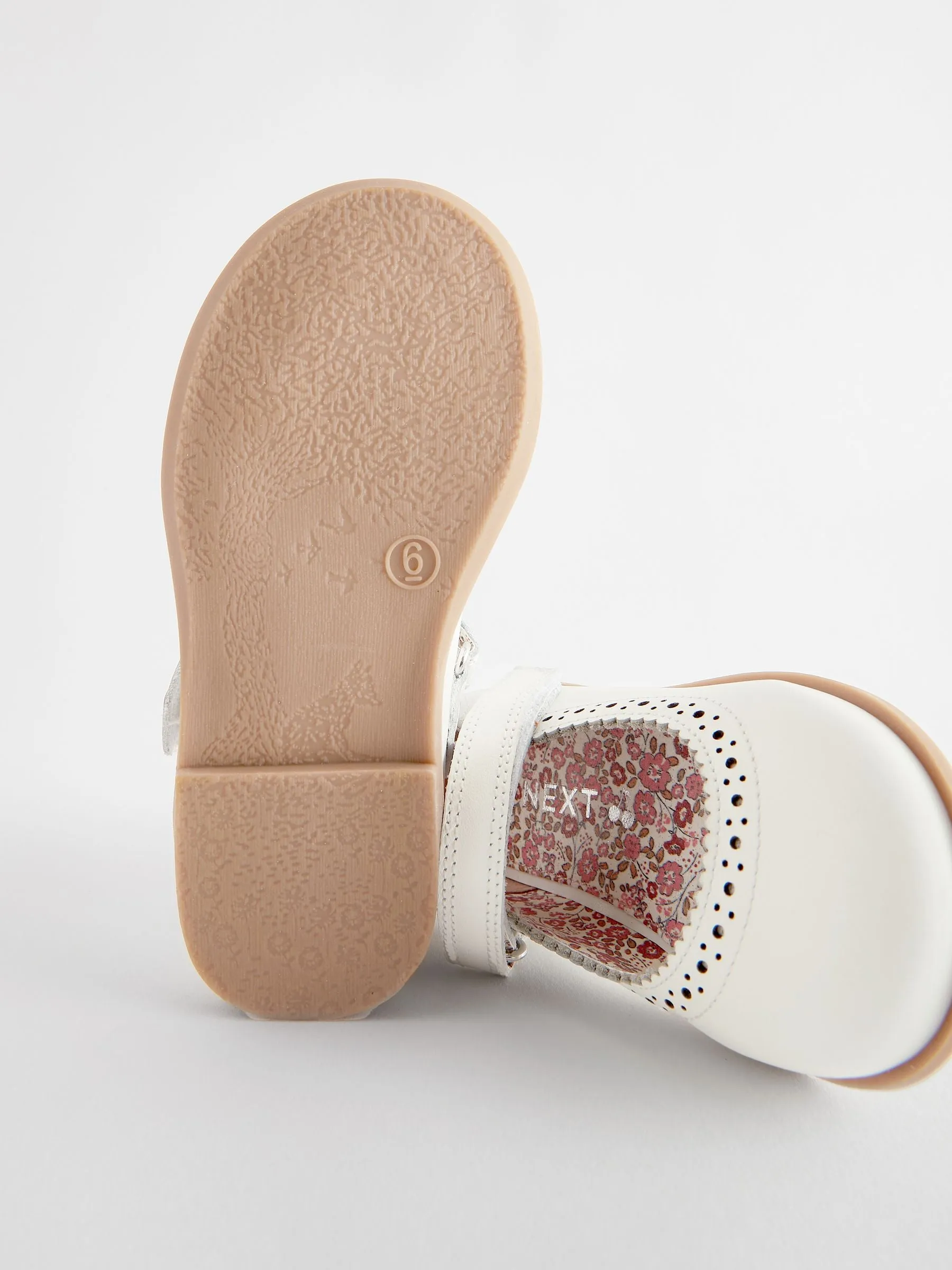 White Leather Mary Jane Touch fastening Brogues