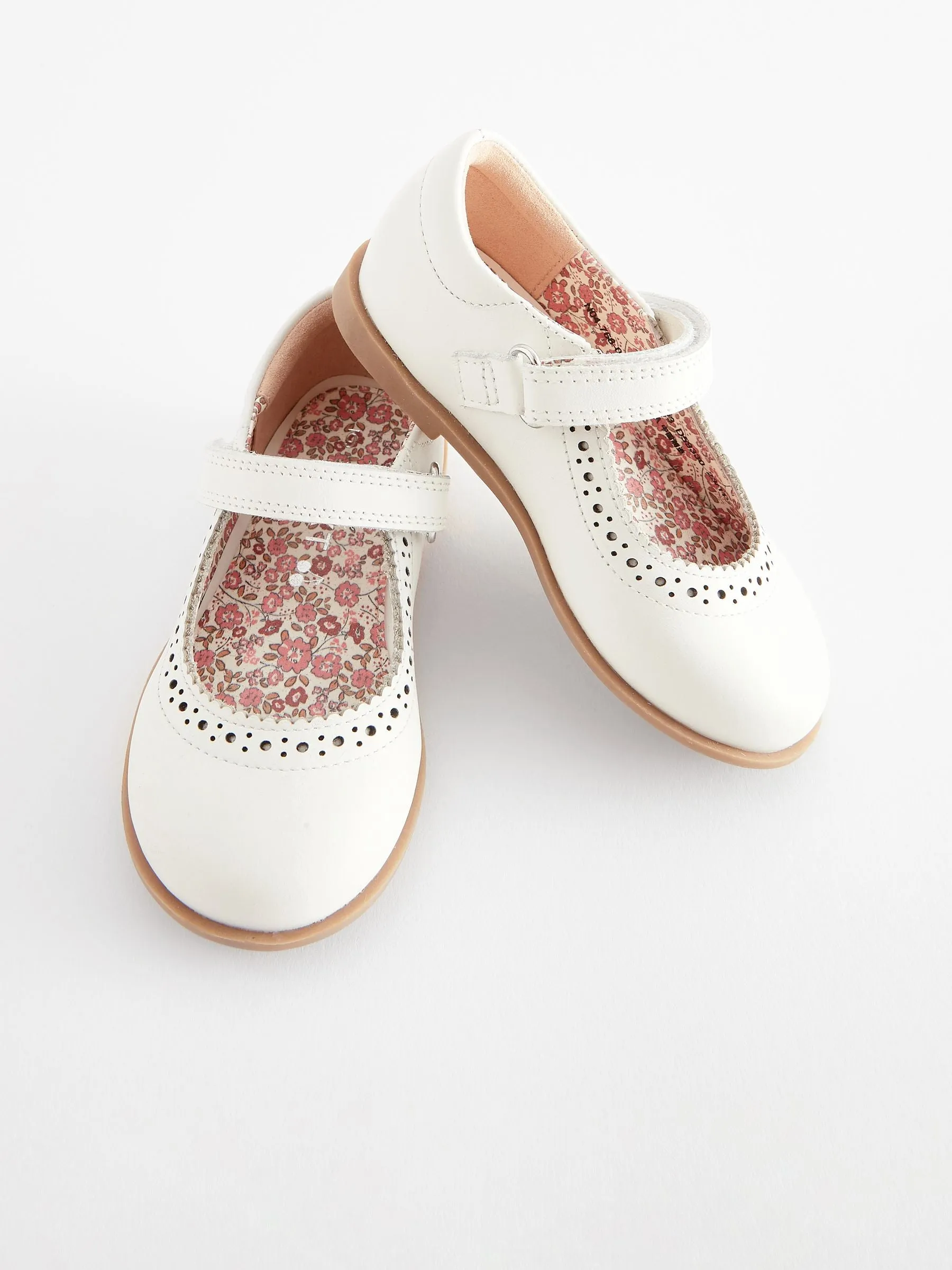 White Leather Mary Jane Touch fastening Brogues