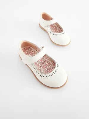 White Leather Mary Jane Touch fastening Brogues