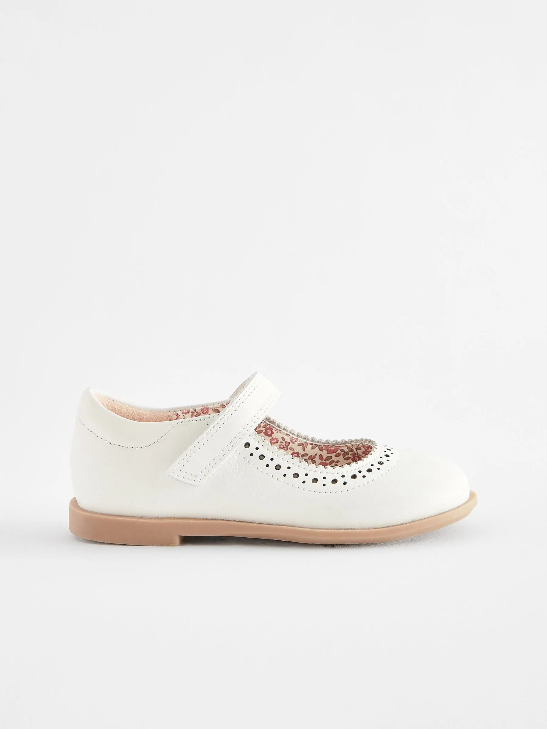White Leather Mary Jane Touch fastening Brogues