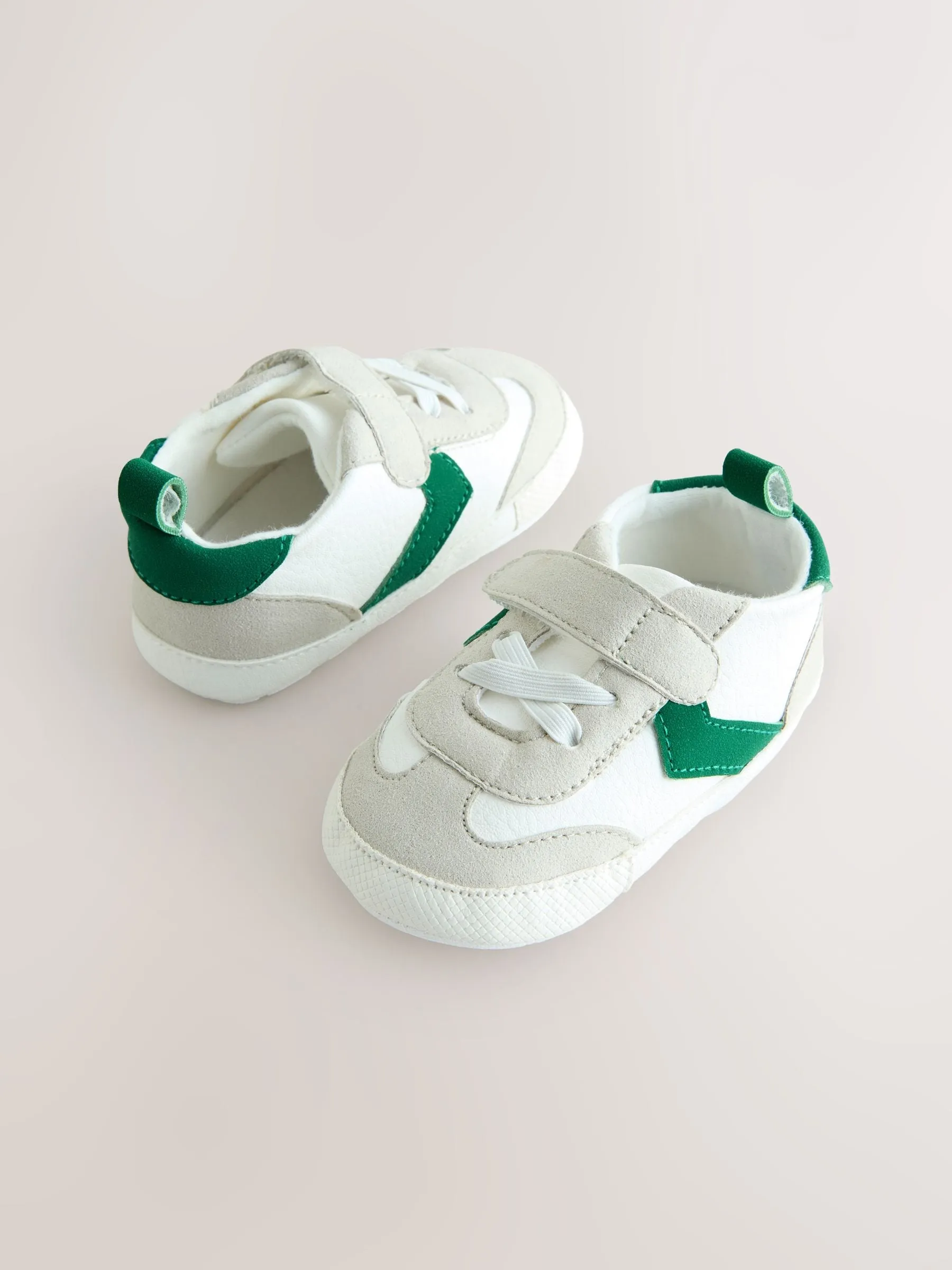 White/Green Baby Touch Fastening Elastic Lace Chevron Trainers (0-24mths)