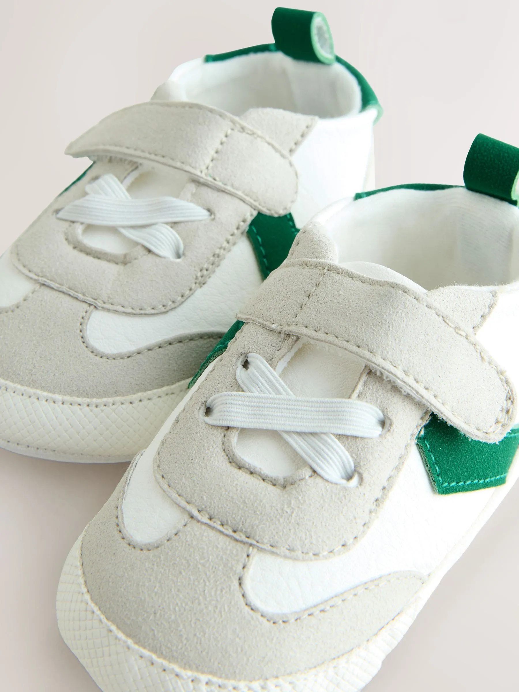 White/Green Baby Touch Fastening Elastic Lace Chevron Trainers (0-24mths)