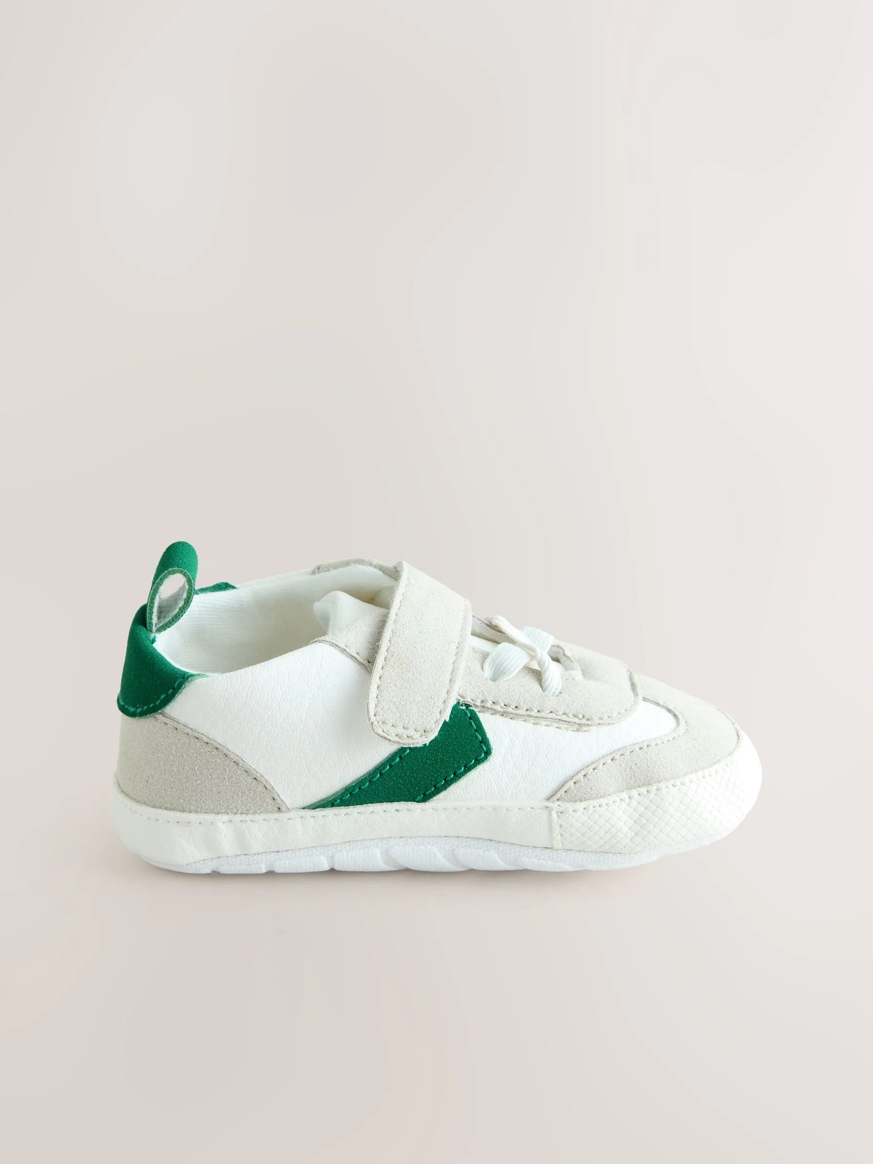 White/Green Baby Touch Fastening Elastic Lace Chevron Trainers (0-24mths)