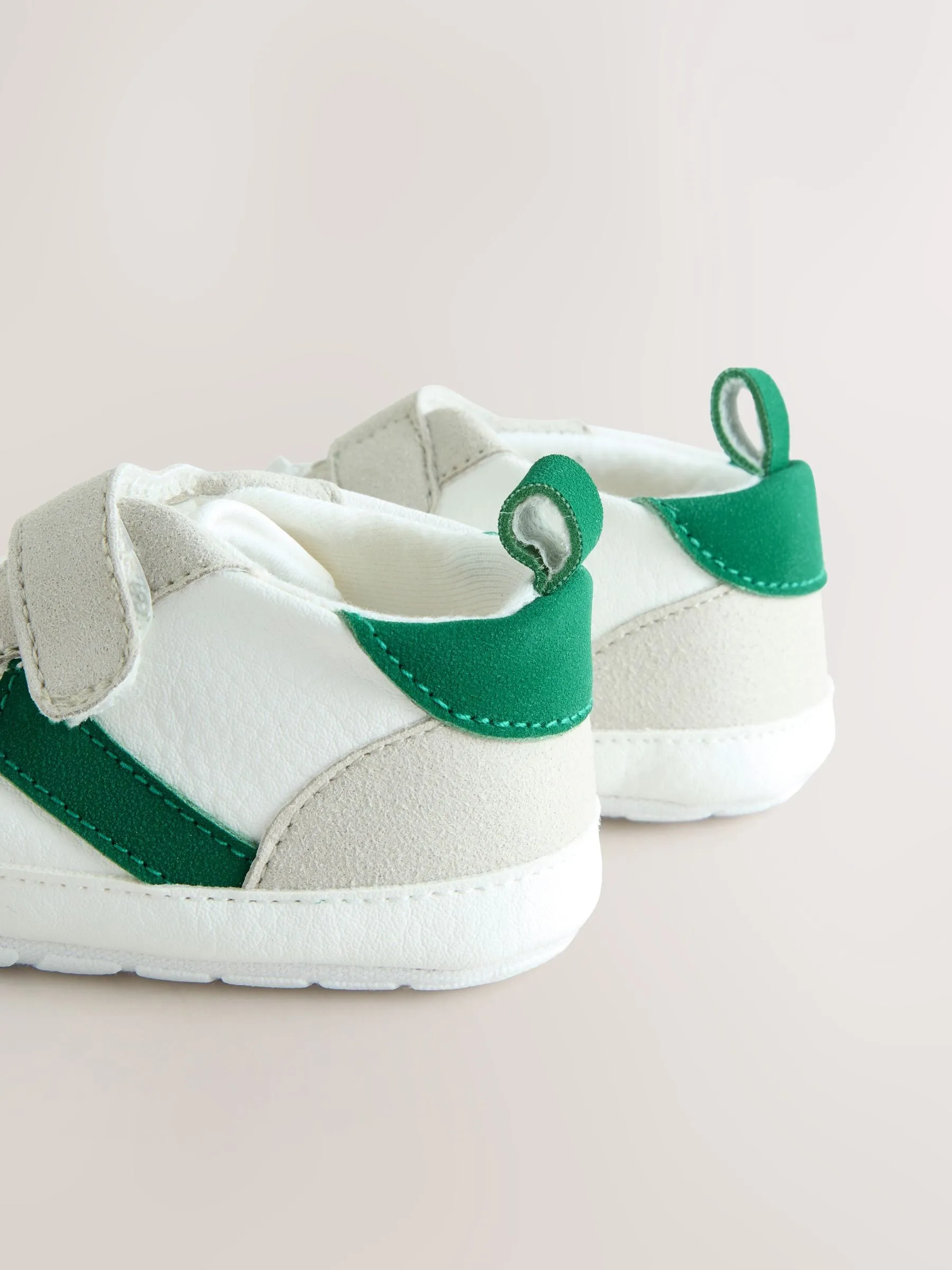 White/Green Baby Touch Fastening Elastic Lace Chevron Trainers (0-24mths)