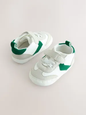 White/Green Baby Touch Fastening Elastic Lace Chevron Trainers (0-24mths)