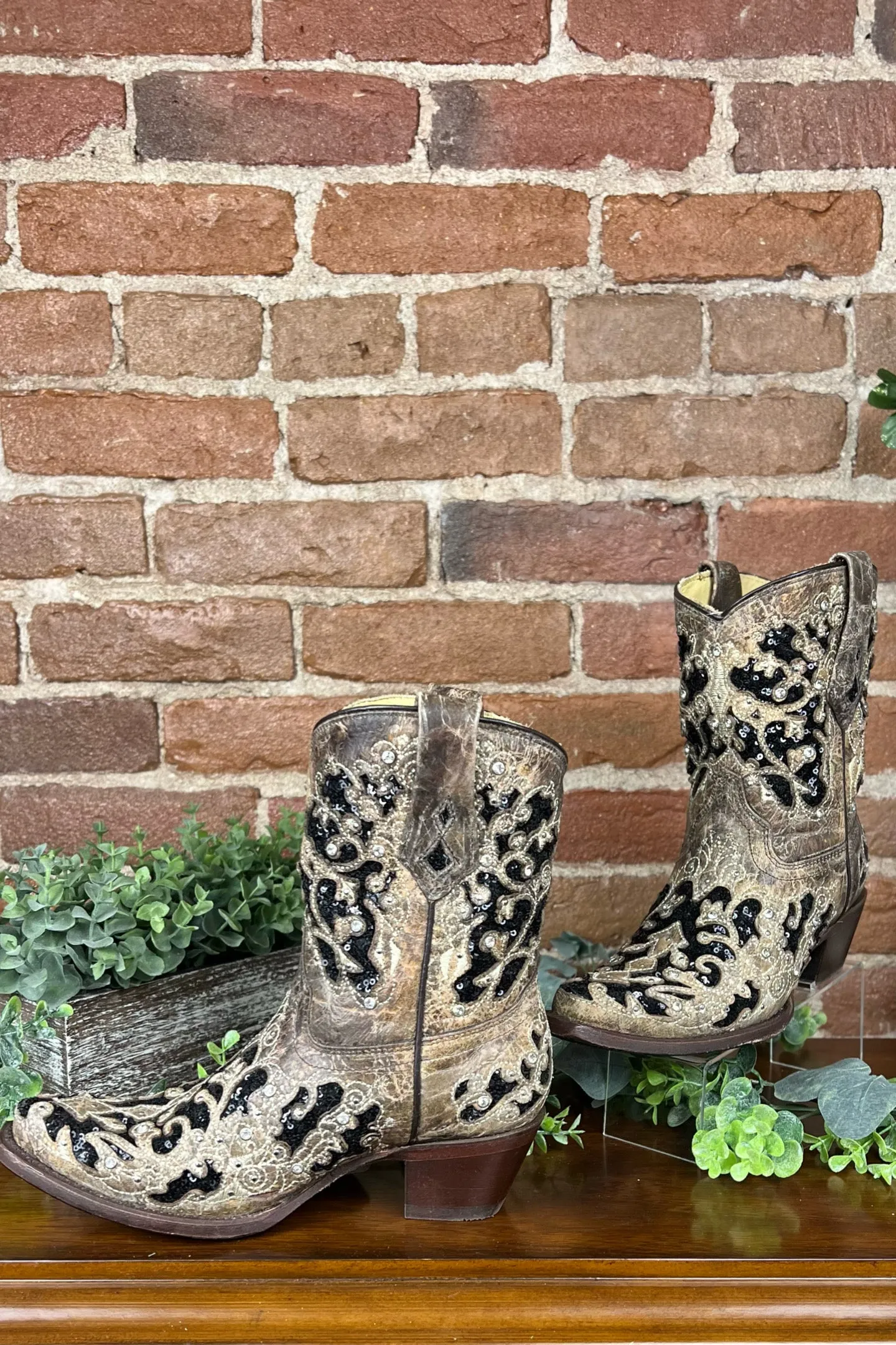 WIDE Brown Crystal & Sequin Ankle Boot by Corral Boots