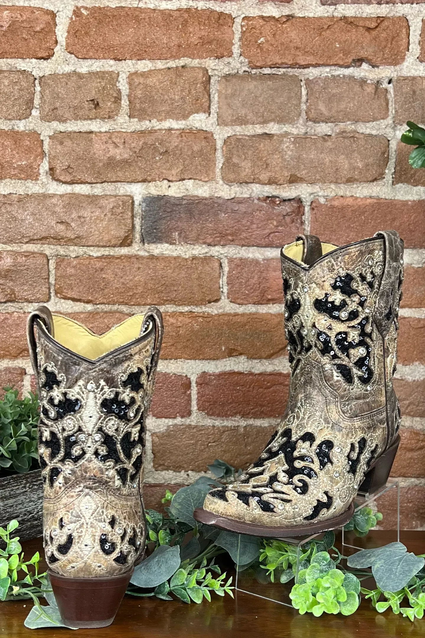 WIDE Brown Crystal & Sequin Ankle Boot by Corral Boots